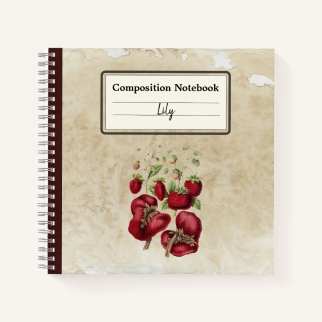 Cuaderno Fresas antiguas en una composición de papel antigu (Anverso)