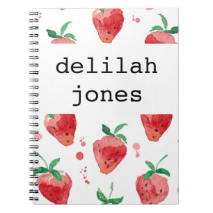 Cuaderno Fresas color agua bayas pintadas de rosa y rojo