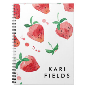 Cuaderno Fresas color agua bayas pintadas de rosa y rojo