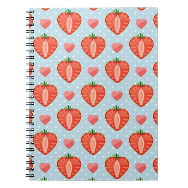 Cuaderno Fresas del corazón con puntos y corazones de polka (Frente)