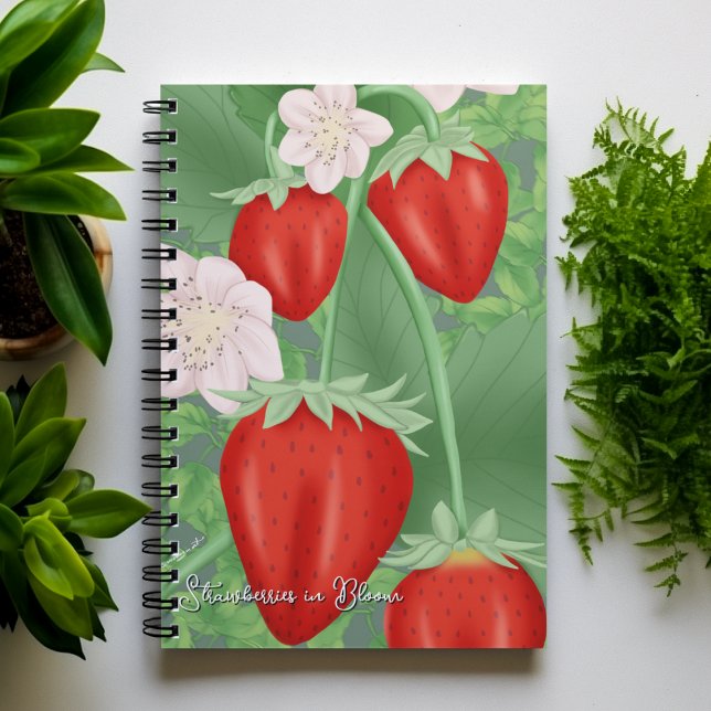 Cuaderno Fresas en flor - texto frontal del Personalizable (Subido por el creador)