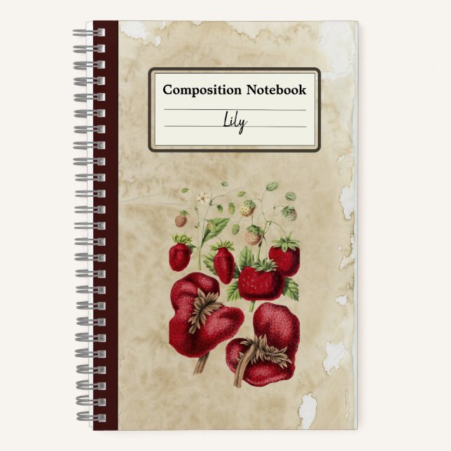 Cuaderno Fresas en un viejo comp personalizado (Anverso)