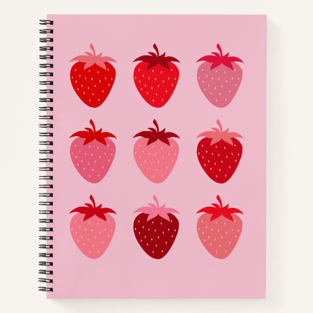 Cuaderno Fresas Estéticas De Pescado Rosa Y Rojo (Anverso)