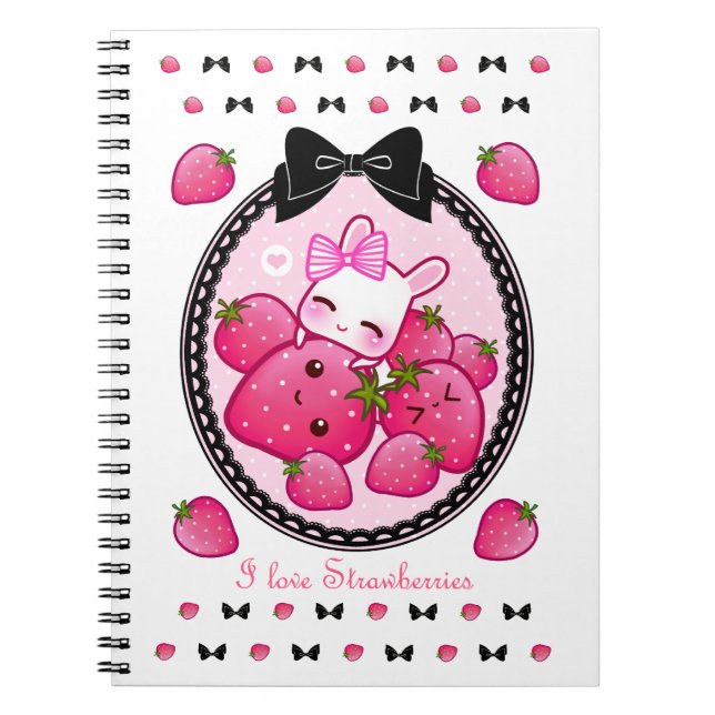 Cuaderno Fresas lindas del conejito y del kawaii (Frente)