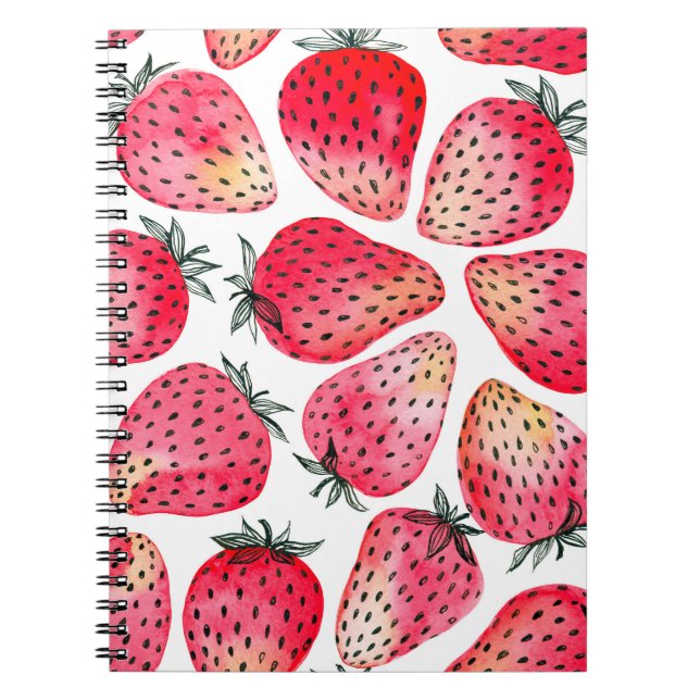Cuaderno Fresas pintadas con acuarela y marea negra (Frente)