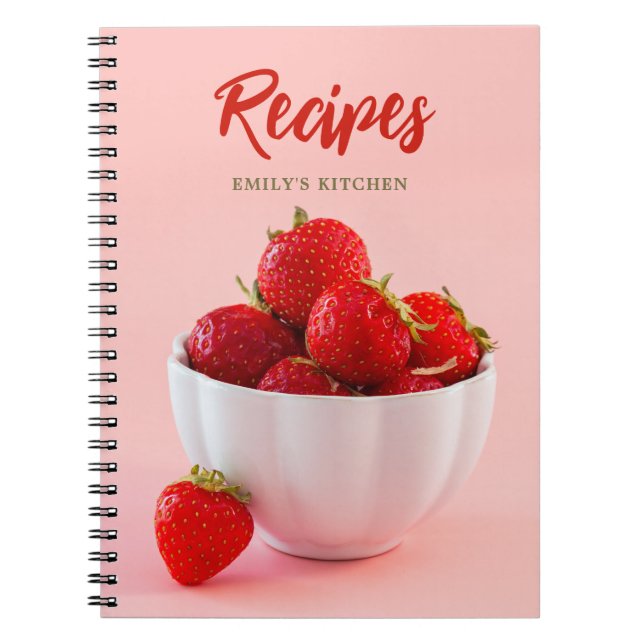 Cuaderno Fresas Rojas Frescas Sobre Recetas de Fotos Rosada (Frente)