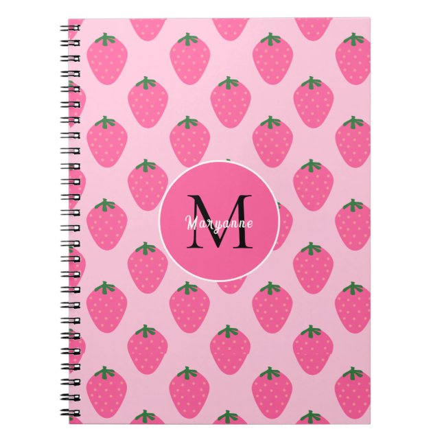 Cuaderno Fresas rosadas, personalización adorable (Frente)