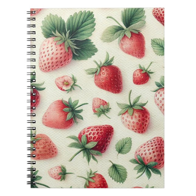 Cuaderno Fresas sobre bayas de acuarela de crema (Frente)