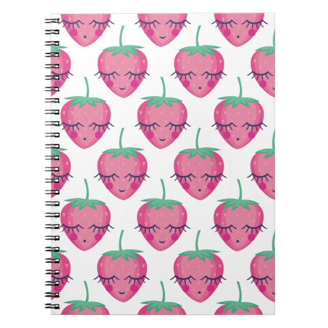 Cuaderno Fresas sonrientes para dormir, lindo patrón. (Frente)