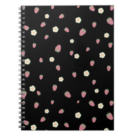 Cuaderno Fresas y flores Patrón negro