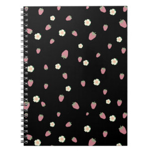 Cuaderno Fresas y flores Patrón negro