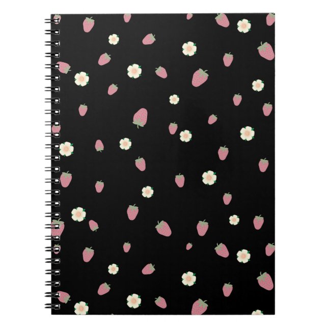 Cuaderno Fresas y flores Patrón negro (Frente)