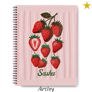 Cuaderno Fresas y rayas con nombre personalizado en Risogra