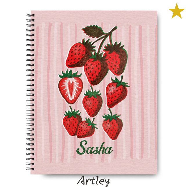 Cuaderno Fresas y rayas con nombre personalizado en Risogra (Subido por el creador)