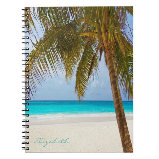 Cuaderno Fresca Playa Tropical de Moda, Palma-Personalizada (Frente)
