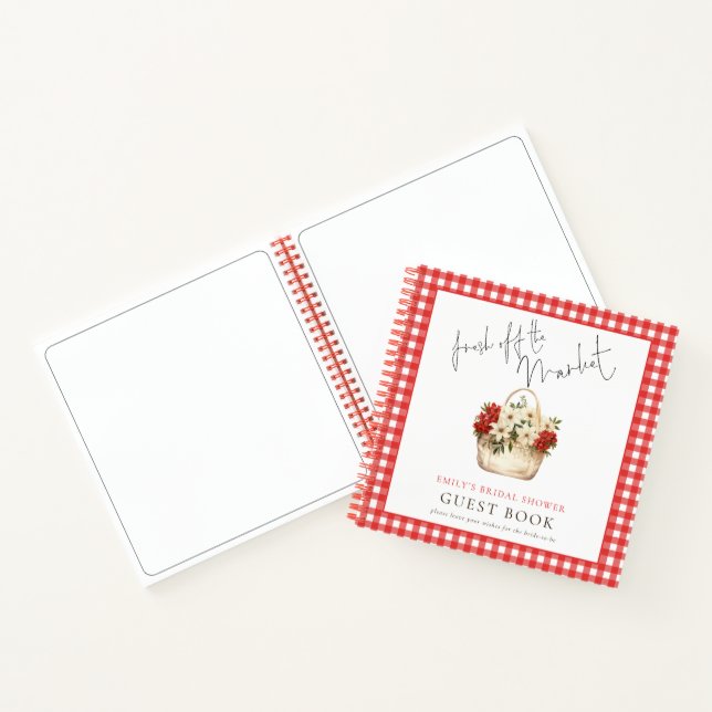 Cuaderno Fresco del mercado Gingham Bridal Shower Guest Boo (Interior)