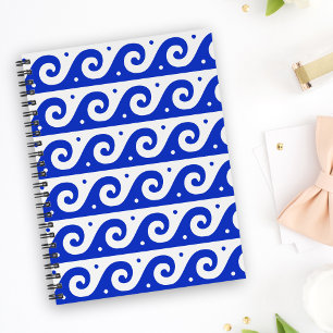 Cuaderno Fret griego, patrón de onda mediterránea, azul