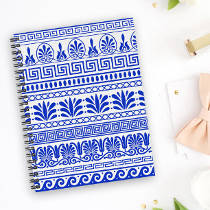 Cuaderno Fret griego, patrón mediterráneo, azul