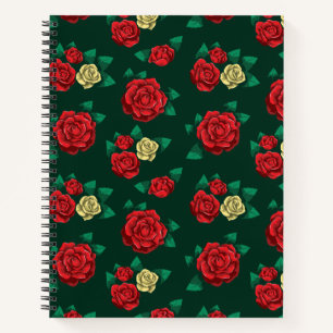 Cuaderno Frida Kahlo   Patrón Rosa rojo y dorado