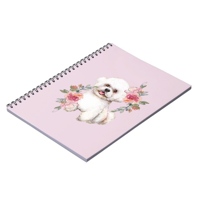 Cuaderno Frisa de Bichon con flores acuarela arte (Lado Izquierdo)