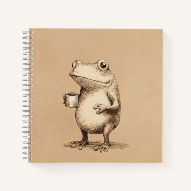 Cuaderno Frog with Coffee – Whimsical Vintage Animal (Anverso)