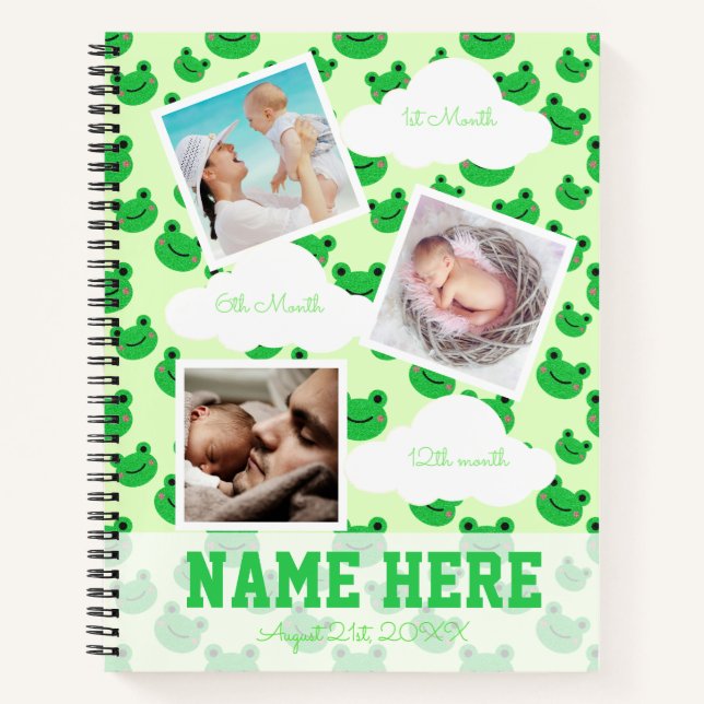 Cuaderno Froggy 1er cumpleaños Baby Milestone Guest Book (Anverso)