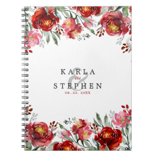 Cuaderno Frontera de flores de jardín de color rojo profund