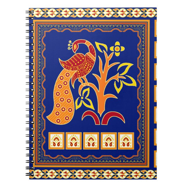 Cuaderno Frontera india tradicional sin mar con pavo real (Frente)