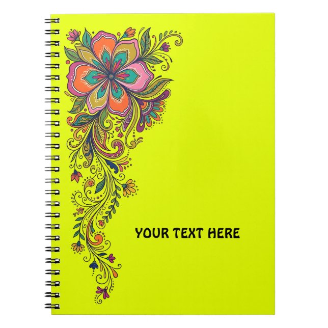 Cuaderno Fronteras de zarcillos de poder floral retro 6 + t (Frente)