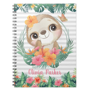 Cuaderno Fronteras tropicales Hibiscus Flowers Sloth Person