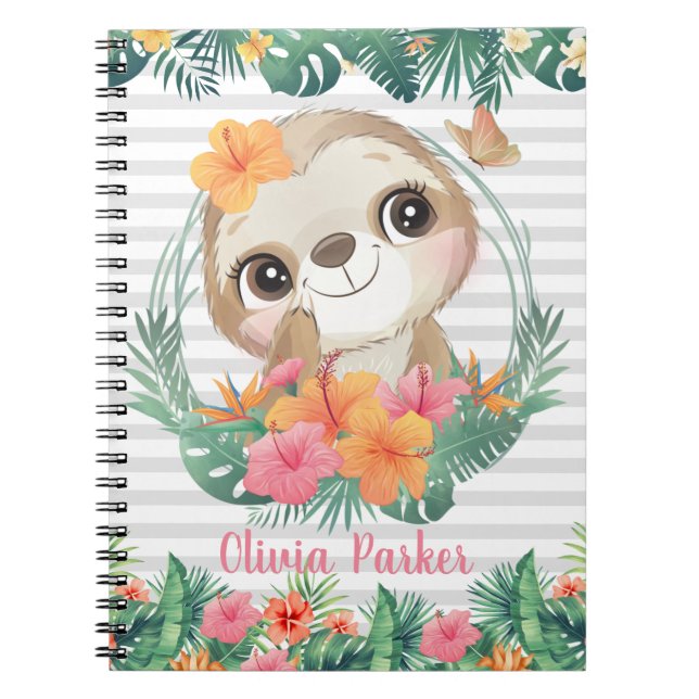 Cuaderno Fronteras tropicales Hibiscus Flowers Sloth Person (Frente)
