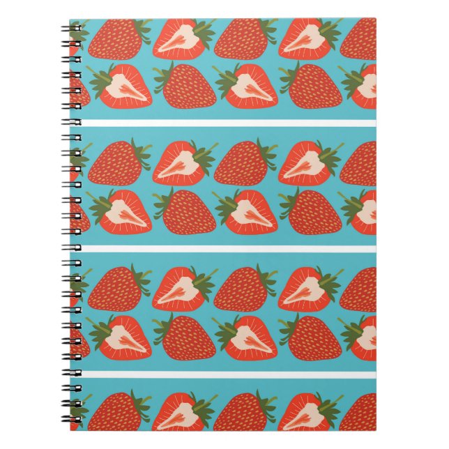 Cuaderno Fruta de fresa: Patrón de repetición sin foco. (Frente)