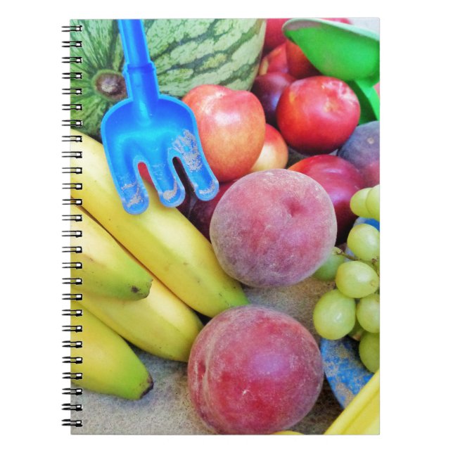 Cuaderno Fruta de verano, comida, melón, uvas, melocotones, (Frente)