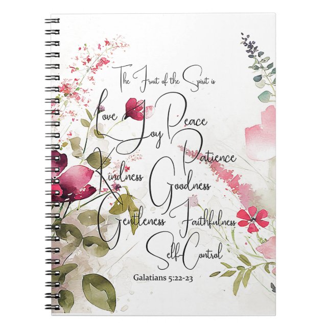 Cuaderno Fruta del Espíritu floral rosa (Frente)