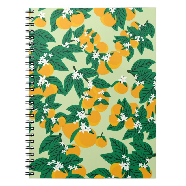 Cuaderno fruta naranja: patrón de cosecha verde. (Frente)