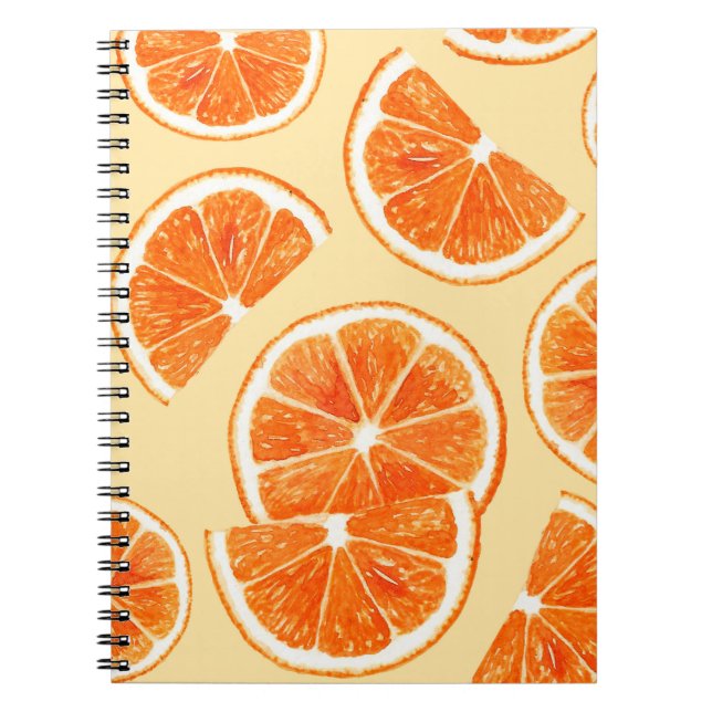 Cuaderno fruta patrón naranja, dieta, acuarela (Frente)