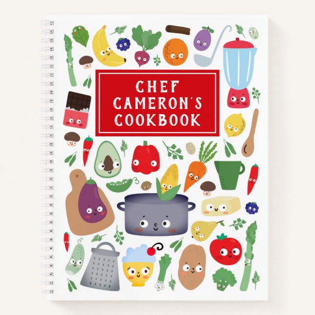 Cuaderno Fruta vegetal divertida frente a la cocina de los  (Anverso)