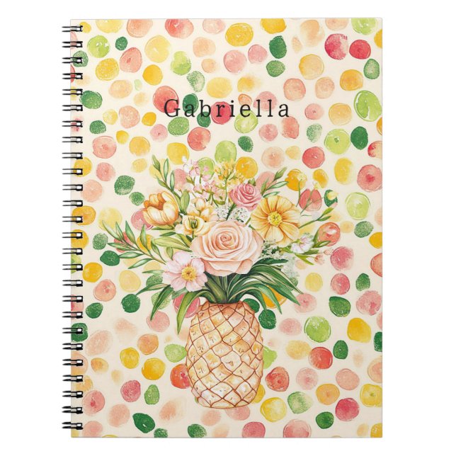 Cuaderno Frutal Rosa Verde Amarillo Piña Floral (Frente)