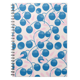 Cuaderno Frutas azules, hojas rosas, diseño sin fisuras.