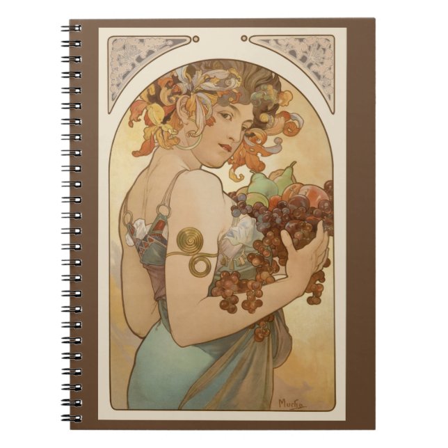 Cuaderno Frutas de Alphonse Mucha, Arte Antiguo Modernista (Frente)