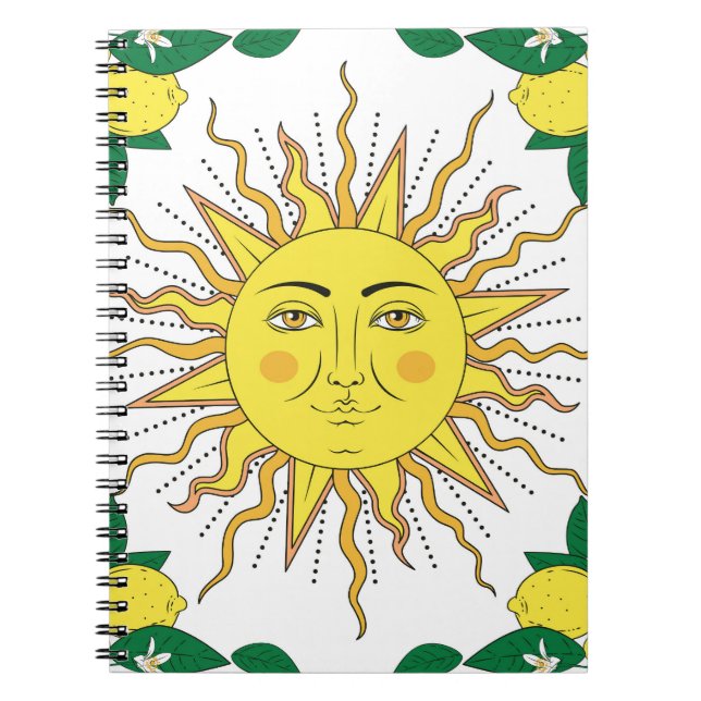 Cuaderno Frutas de limón tropical, cara de sol. (Frente)