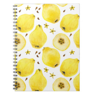 Cuaderno Frutas frescas de membrillo amarillo, acuarela tra
