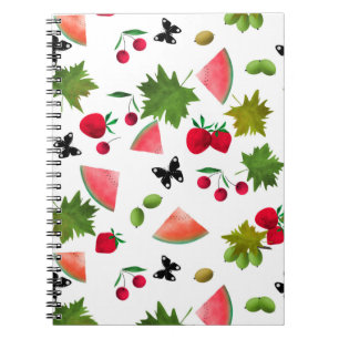Cuaderno Frutas Frescas Sin Costuras Bayas Acuarela Cartoon