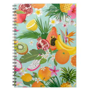 Cuaderno Frutas tropicales, flores: fondo vintage.