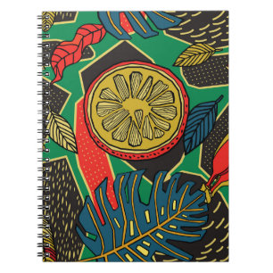 Cuaderno Frutas tropicales, hojas, doodle floral patrón.