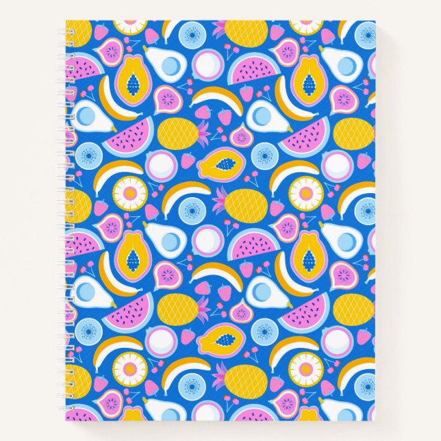 Cuaderno Frutas tropicales jugosas - Fondo azul (Anverso)