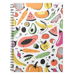 Cuaderno Frutas, verduras dibujadas a mano.