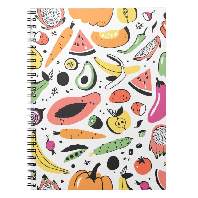 Cuaderno Frutas, verduras dibujadas a mano. (Frente)