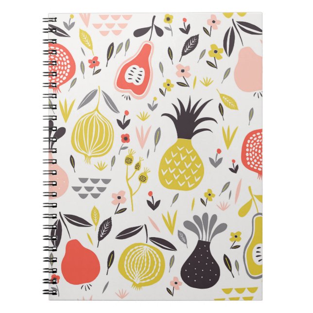 Cuaderno Frutas vintage, flores: patrón sin costuras. (Frente)