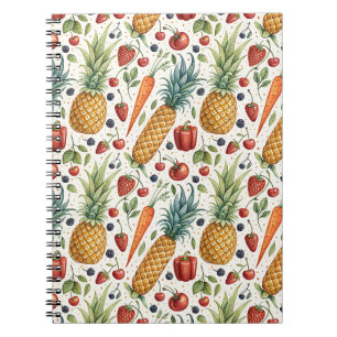 Cuaderno Frutas y Verduras con Patrón de Acuarela Pintadas